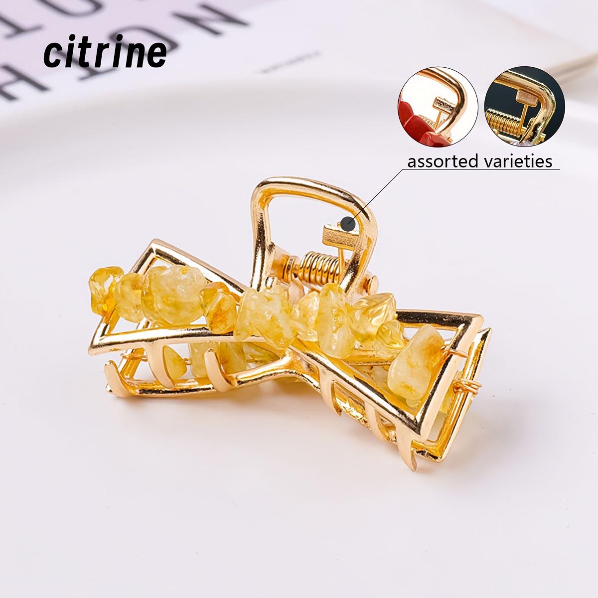 

1pc Crushed Stone Metal Shark Clip A Half Tied Ponytail A Delicate Small Hair Clip 1pc 4.5*2.5cm цітриновий