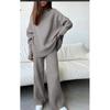 Women Knitted Suit Soft Turtleneck Long Sleeve Sweater Wide Leg Pants Commuter 2 Pieces Sets Autumn Winter Homewear