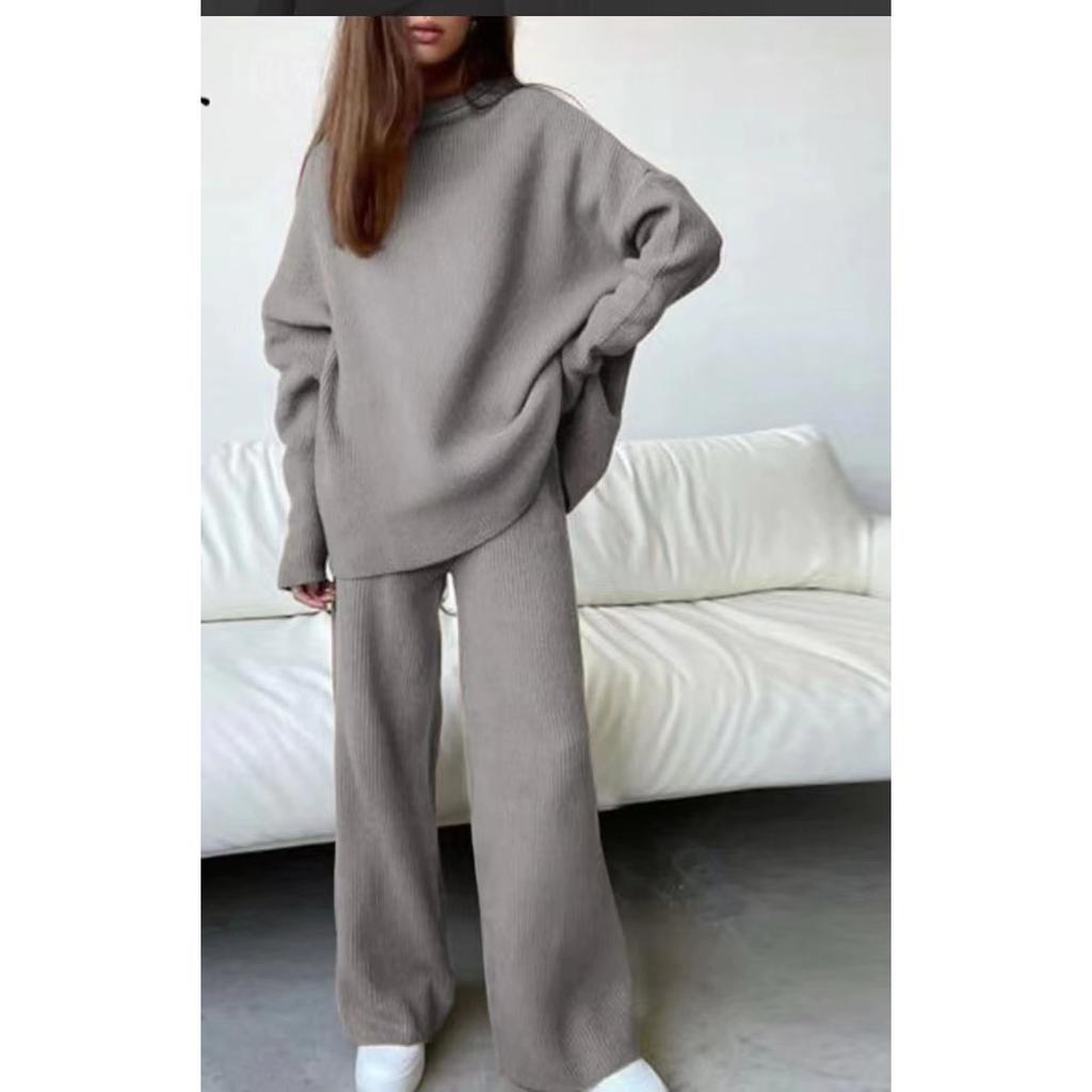 Women Knitted Suit Soft Turtleneck Long Sleeve Sweater Wide Leg Pants Commuter 2 Pieces Sets Autumn Winter Homewear