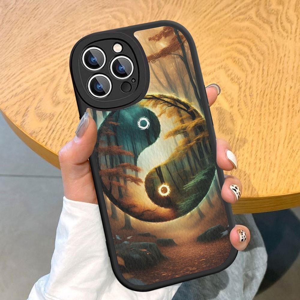 Naturalize Yin and Yang Chinese Tai Chi Pouzdro na telefon z tvrdé kůže pro iPhone 14 13 12 Mini 11 14 Pro Max Xs X Xr 7 8 Plus Fundas