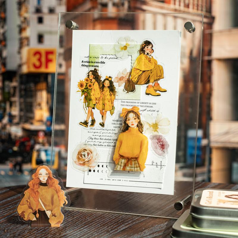 50 Sheets/box Sticker Retro Character Girl's Record Series Retro Iron Box Set Character Account DIY Material Decorative Stickers