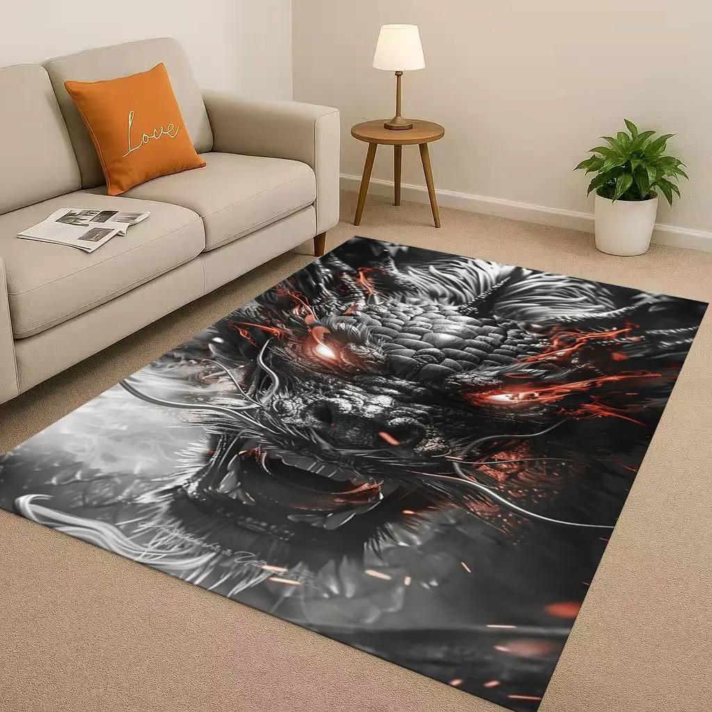 Cartoon Yin Yang Element Dragon Chinese Loong Living Room Non-Slip Area Rug Carpet for Bedroom Playroom Sofa,Home Decor Doormat