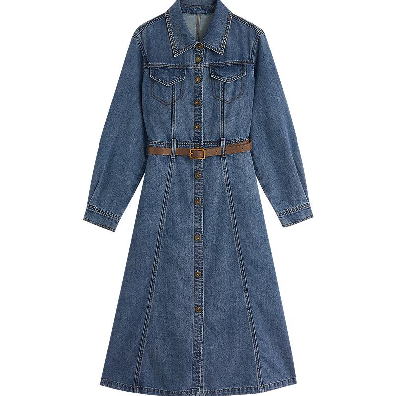 

Inman 2025 Autumn Retro A-Line Denim Midi Dress XL