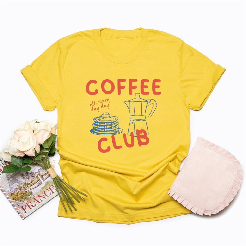Coffee Club T Shirt Funny Coffee Lover Tshirt Unisex Short Sleeve Graphic T Shirts Retro Streetwear Tops Vintage Aesthetic