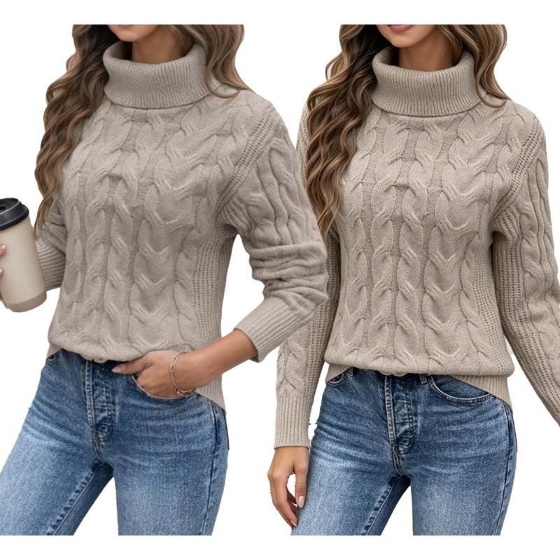 Women S Solid Twist Knit High Neck Long Sleeve Sweater