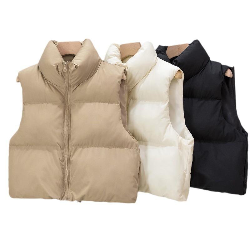 Gilet da donna autunno e inverno colletto spesso caldo sezione corta senza maniche in cotone canottiera giacca