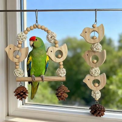 Wooden Parrot Swing Bird Swing with Perch Budgies Play And Chew Toy Bird Cage Toy for Conures Cockatoos Finches Cockatiels