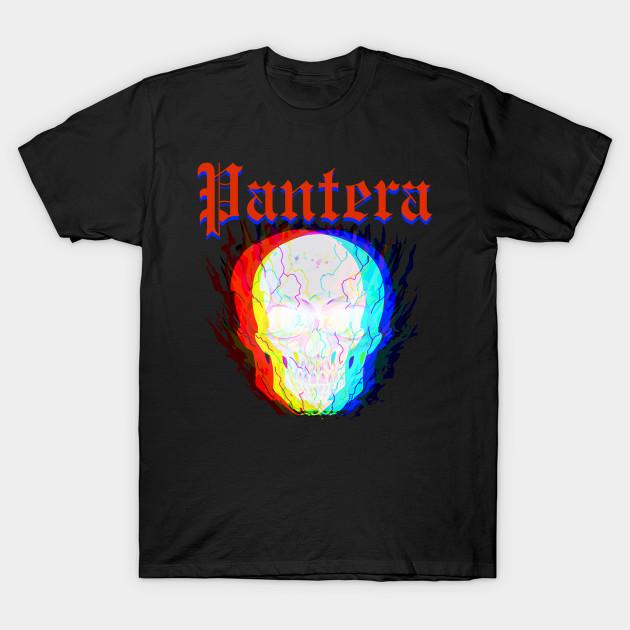 

Men Black Print T-shirt Pantera No-Cut Transfer Paper Print Cotton Tshirt 4XL