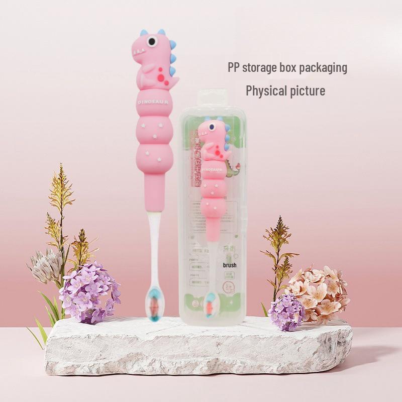 Children's Cartoon Dinosaur Toothbrush, Ages 3-12, with Cute Non-slip Handle & Soft Bristles for Gentle Oral Care