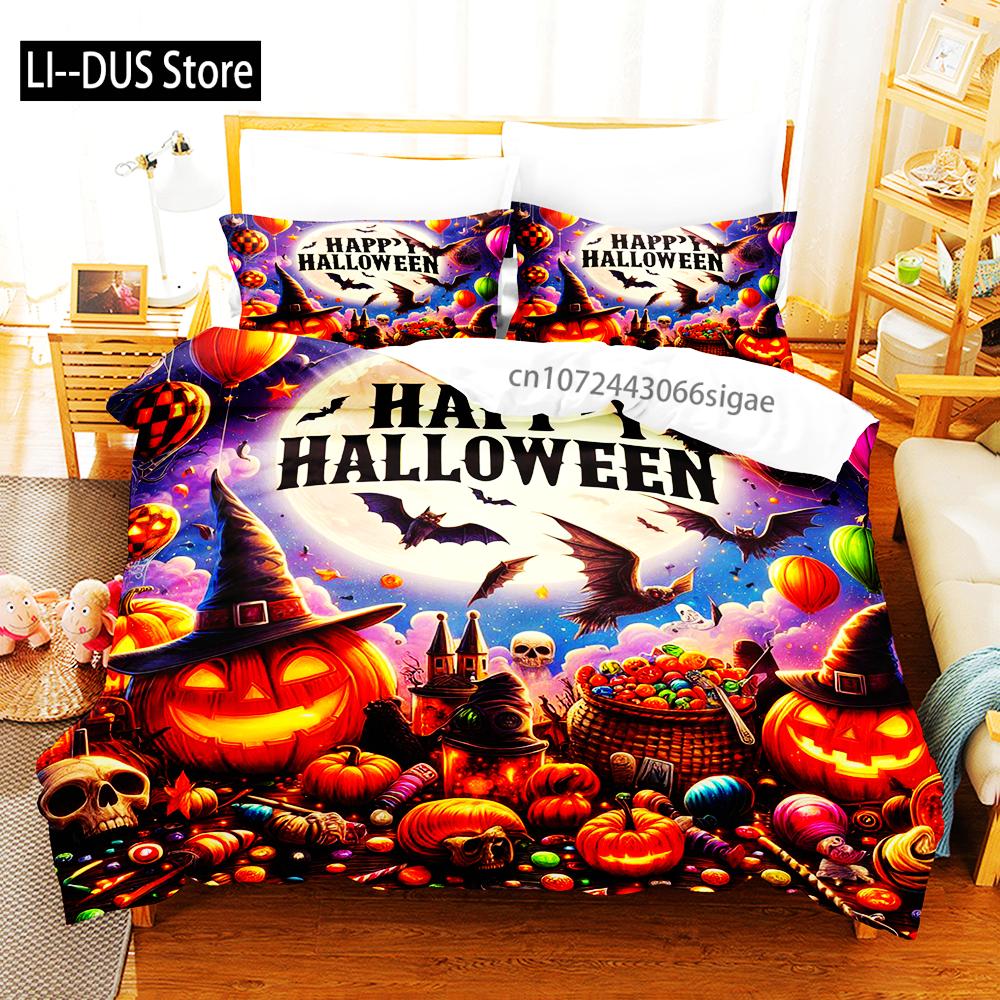 

Comforter 3/4Pcs Halloween Bedding Set Featuring Jackolanterns Ghosts Wizard Hats Skulls Ignite The Spirit Of The Season Comforter (quilt)-EU Single(135*200cm)3pcs