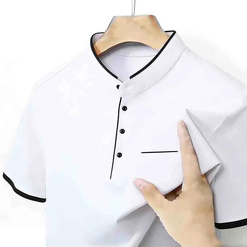 

Men s Minimalist Light Green Short Sleeve Polo Shirt Pocket Design Business Casual Pullover 4XL білий