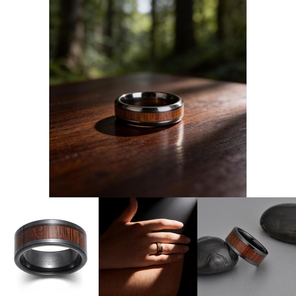 Titanium Steel Wooden Grain Ring With Resin Coating For Men And Women Fashion Jewelry
