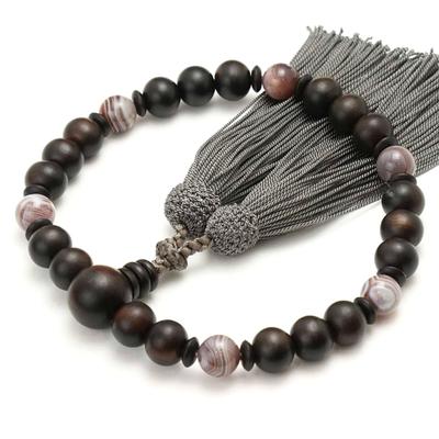 Men's Kyoto Buddhist Prayer Beads, Matte Striped Ebony, 10mm Beads, Primary Color Striped Agate, Silk Tassel, Suitable for All Sects, Informal