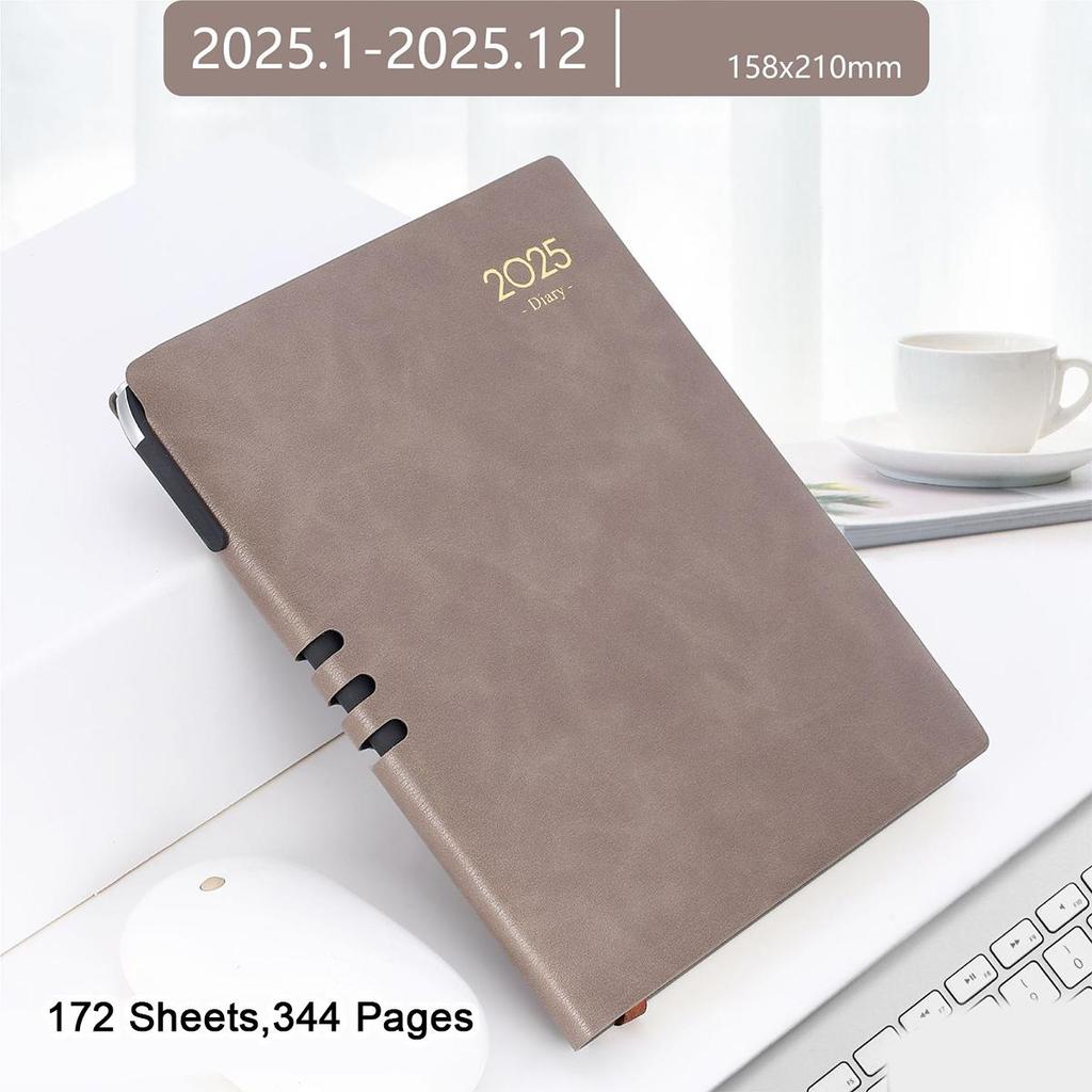A5-Geschäftsplan aus weichem Leder, Tagesplaner für Studenten 2025, 365-Tage-Notizbuch, Notizblock, Memo, 172 Blätter, 344 Seiten