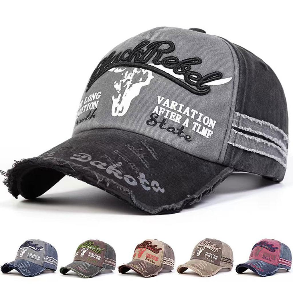 Retro embroidered letter washed baseball cap, used sun hat, men's and women's sun protection duckbill cap, sun hat