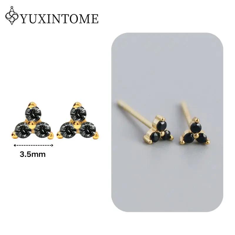 

YUXINTIME 925 Silver Ear Needle Black Zircon Gold Earrings for women Geometric pendant Earrings Fashion Wedding Jewelry