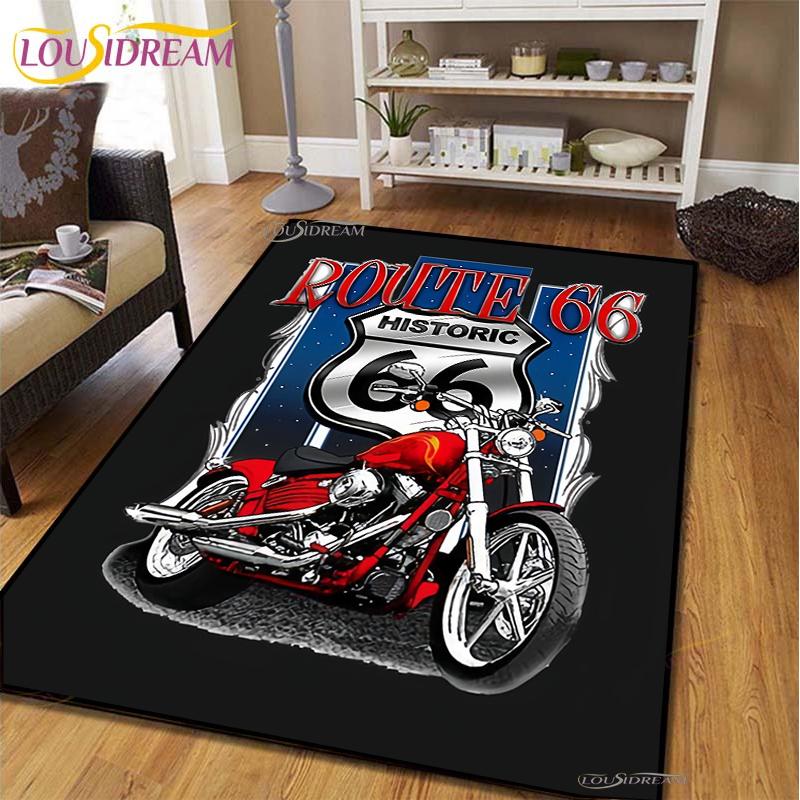 Route66 Motorcycle Carpet for Living Room Bedroom Rugs Kitchen Kids Door Unslip Floor Mats Birthday gift photography props Rug