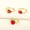 Nidin New Fashion Strawberry Shape Enamel Dripping Oil Open Rings For Women Female Inlaid Green Zircon Adjustable Finger Jewelry