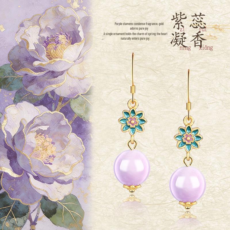 Handmade 925 Sterling Silver Kunzite Camellia Earrings: Chinese Artistic Style