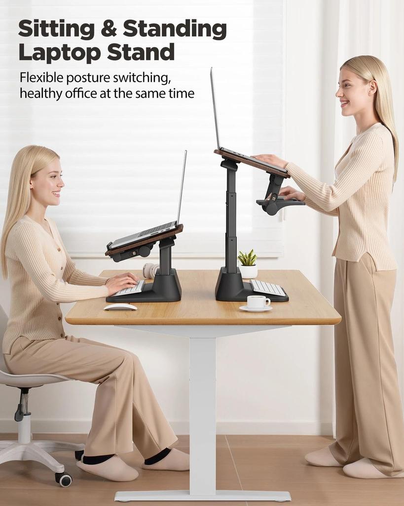SAIJI Standing Laptop Stand for Stable Laptop Riser with Foldable Mouse 4 Height Adjustable Positions up to Improves MacBook Fits Inch Walnut Desks,