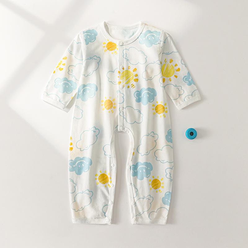 Salopetă cu mânecă lungă din bumbac pur pentru nou-născut: Costum de Aer Condiționat de Primăvară-Vară și Pijama