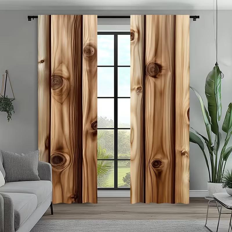 2 Pcs Rustic Wood Grain Print Curtains,suitable for Bedroom,living Room Kitchen Decoration,home Decoration,window Decoration