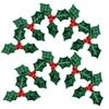 100Pcs Tiny Artificial Holly Small Crafting Berry Stems Green Faux Leaves Christmas Berries Crafts Deocr Xmas New Year Ornament