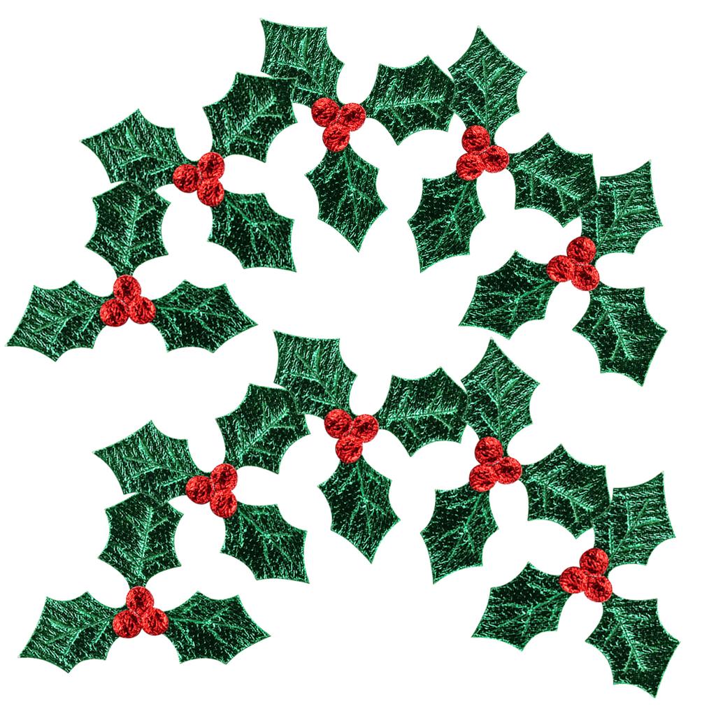 100Pcs Tiny Artificial Holly Small Crafting Berry Stems Green Faux Leaves Christmas Berries Crafts Deocr Xmas New Year Ornament
