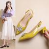 Rhinestone Bag Head Sandals Women's Summer One-pedal Pointed Fashion Shoes Flower Temperament Heels OL Women's Shoes Tide