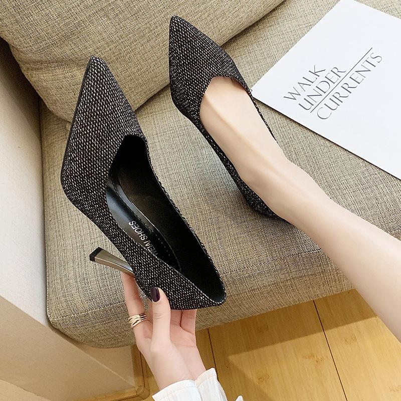 Tacones altos negros finos con color sólido de gran tamaño Zapatos de  trabajo profesionales para damas Zapatos de cristal comprar a buen precio —  entrega gratuita, reseñas reales con fotos — Joom