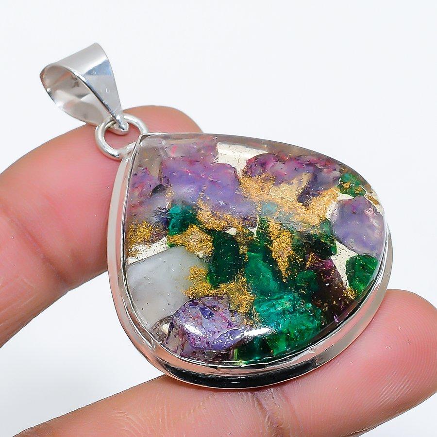 Spiny Oyster Gemstone Handmade 925 Sterling Silver Jewelry Pendant 1.97" SU-9915