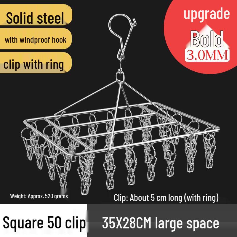 Round Windproof Clothes Drying Rack with Stainless Steel Clips and Hanging Hook