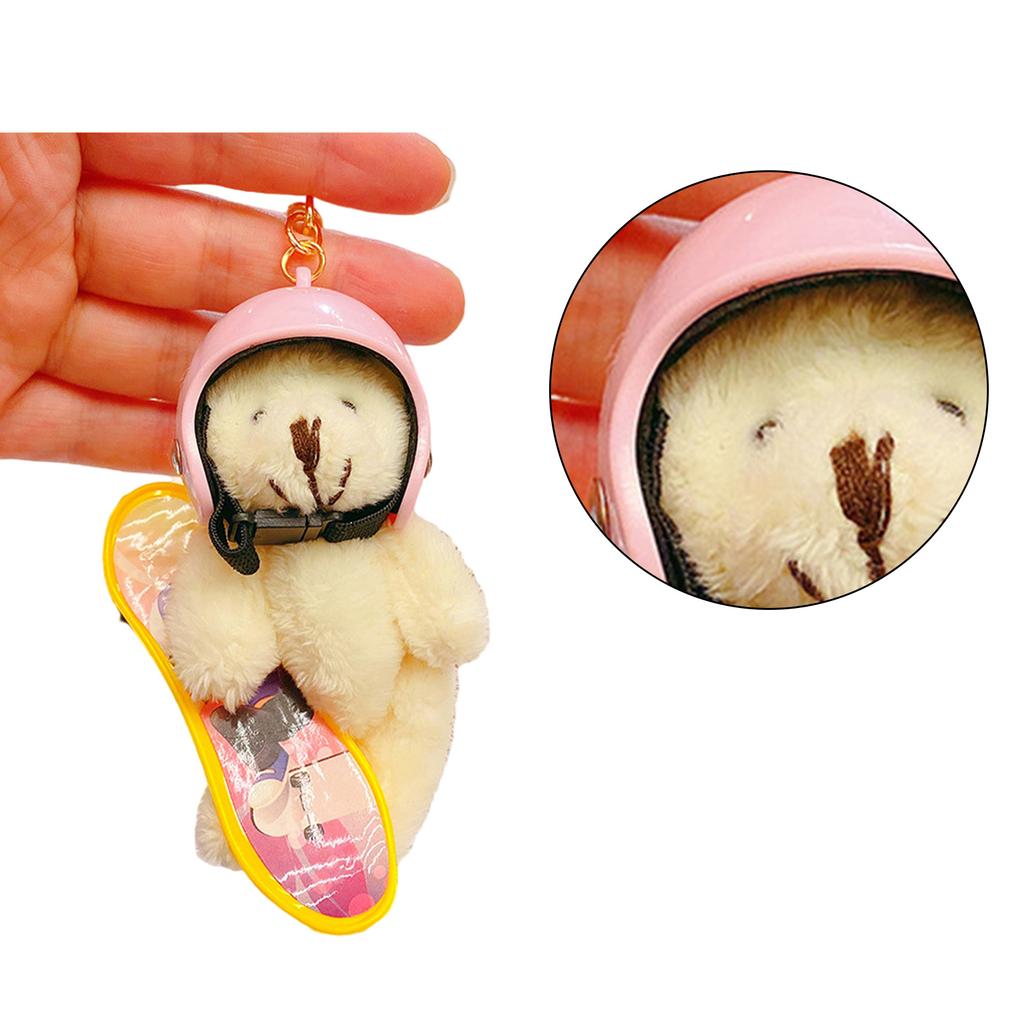 Small Skateboarding Bear Plush Keychain Fashion Bear Bag Charm Hanging Decors Plush Texture Perfect for Backpacks and Key