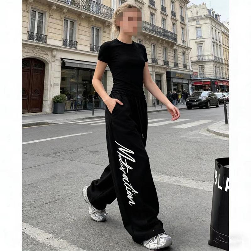 Korean Style Drawstring Hip Hop Casual Pants for Women - Spring/Autumn Jazz Dance Long Pants