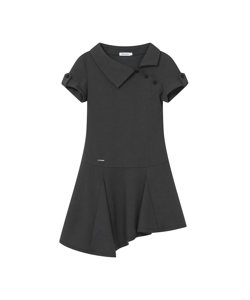 Miseki Seoul Slash Button Flare One Piece Charcoal
