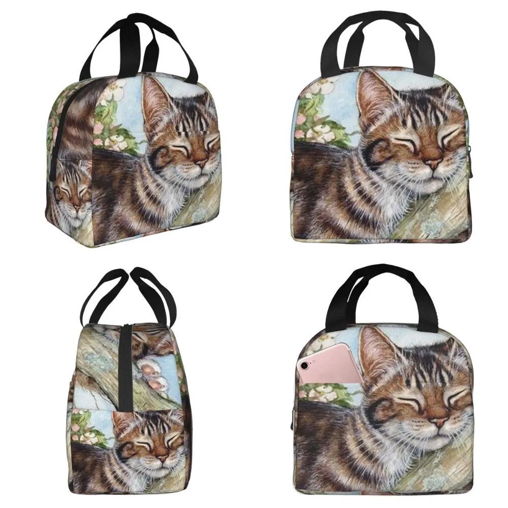 Cat Sleeps On A Tree Branch Insulated Lunch Bag for Women Office Cooler Thermal Food Box Tote Portable Lunch Boxes Container
