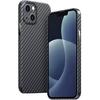 RIZZ Real Carbon Fiber iPhone 15 Case Slim Thin Skin Friendly Feeling Aramid Fiber Phone Case for Men Support Wireless Charging Drop Protection (for