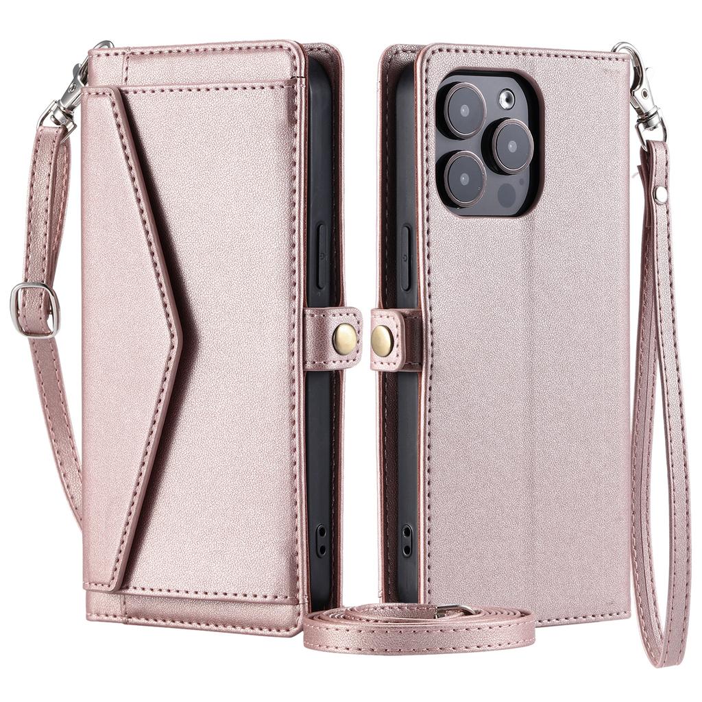 For iPhone 16 Pro Max Leather Case Wallet Stand Phone Cover with Straps
