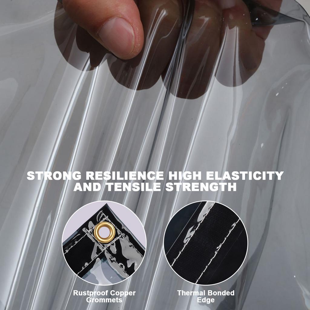 Heavy Duty PVC Vinyl Tarp Waterproof Transparent Tarpaulin with Reinforced Grommets for Greenhouse, Patio Cover, Roof
