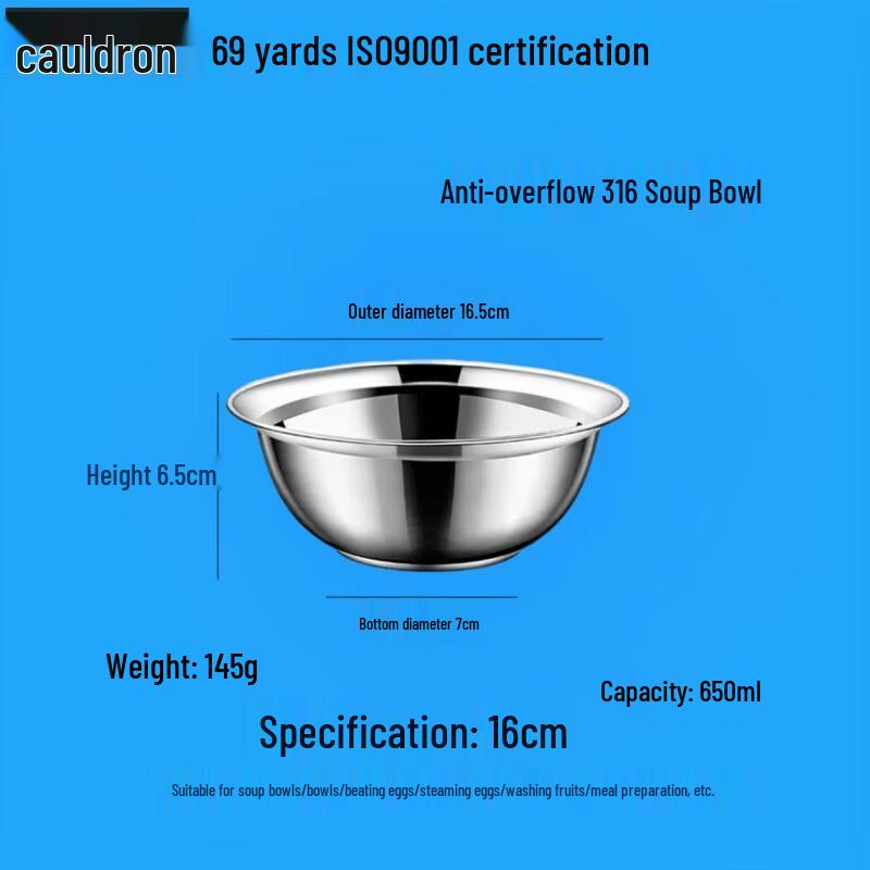 Fu Ou 316 Stainless Steel Mixing & Soup Bowl, 16cm