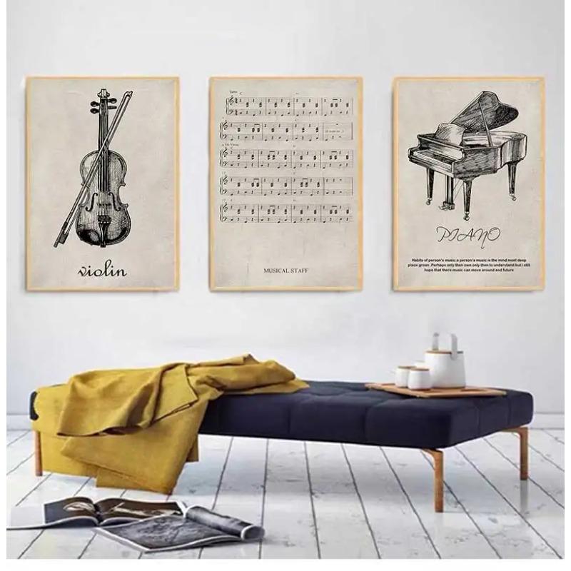 Retro Violin Piano Sheet Music Nordic Posters And Prints Canvas Painting Wall Art Pictures For Living Room Home Decor