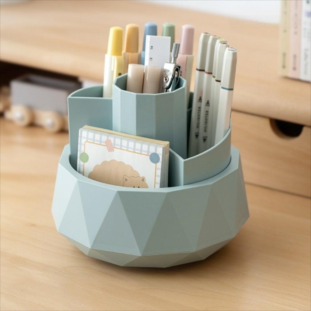 Pen Stand 360° Rotating Pen Holder 4-Grid Makeup Brush Organizer Pencil Storage Box  Home
