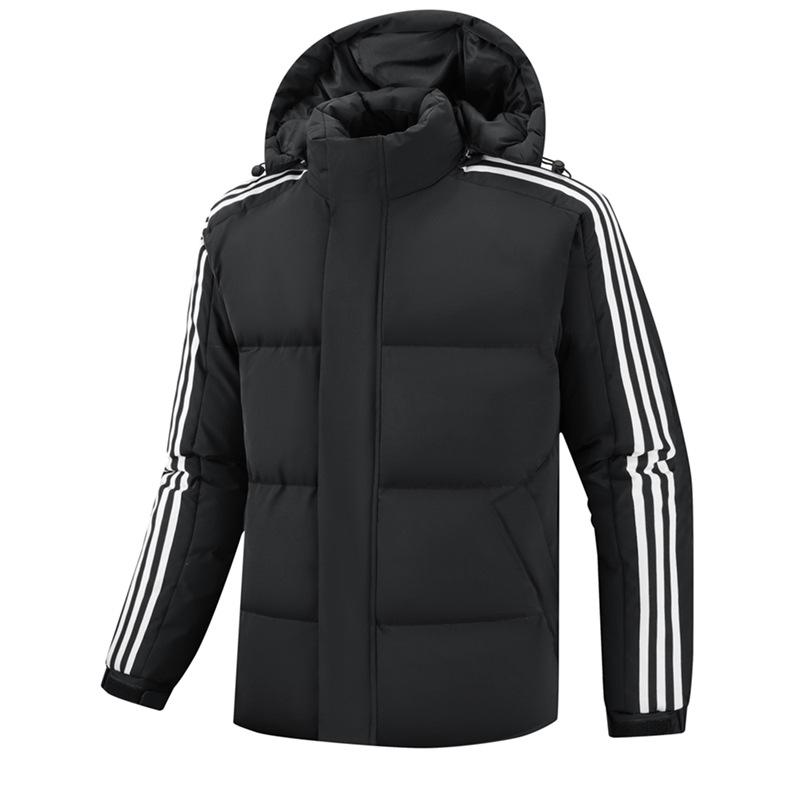Men's Hooded Cotton-Padded Jacket, Size M-8XL, Winter Warmth, Casual Three-Bar Design