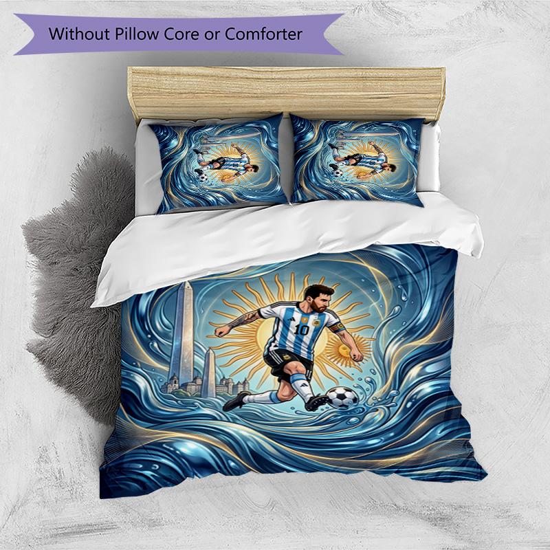 Argentina Football Printed Bedding 3 Piece Set Cozy Breathable Bed Cover Set As Housewarming Holiday Gift