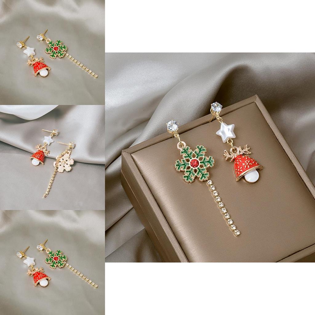 Christmas Snowflake Bell Long Earrings With Alloy Material For Holiday Party Wear