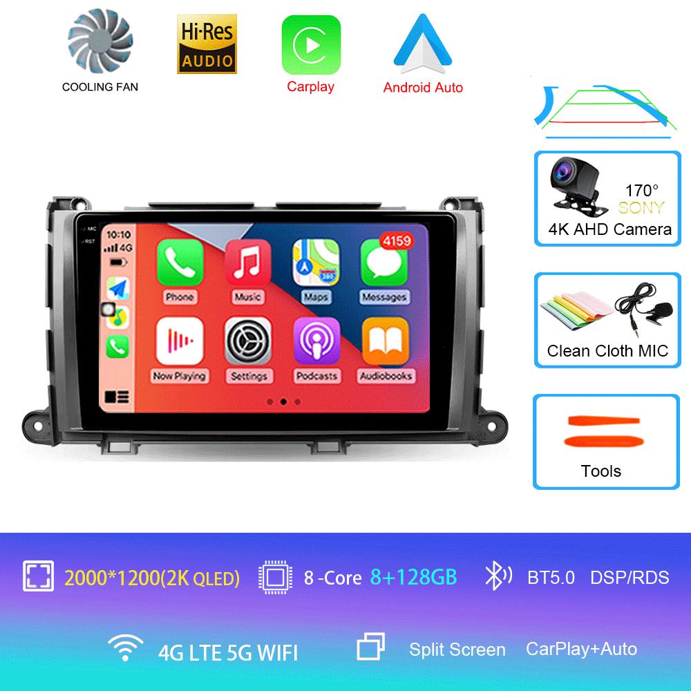 For Toyota Sienna 3 XL30 2010 - 2014 Car Radio Android 14 Carplay Auto 2K Screen Multimedia Video Player 2 Din Autoradio Stereo