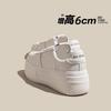 Leather platform white shoes women's spring and summer new heightening versatile lace-up round head white board shoes