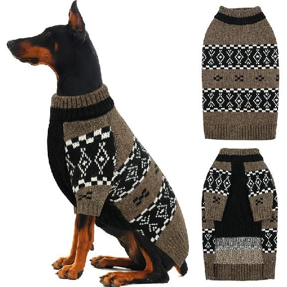 IECOii Large Dog Sweater for Male Dogs, XL Boy Dog Sweater Pullover Knitwear for Winter, Fair Isle Pattern for Holiday Sweaters, Stretchy Mid-Neck