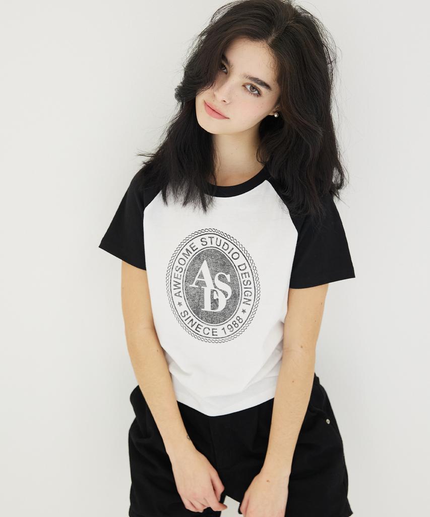 AWESOME STUDIO Circle Symbol Raglan Short Sleeve T-Shirt White
