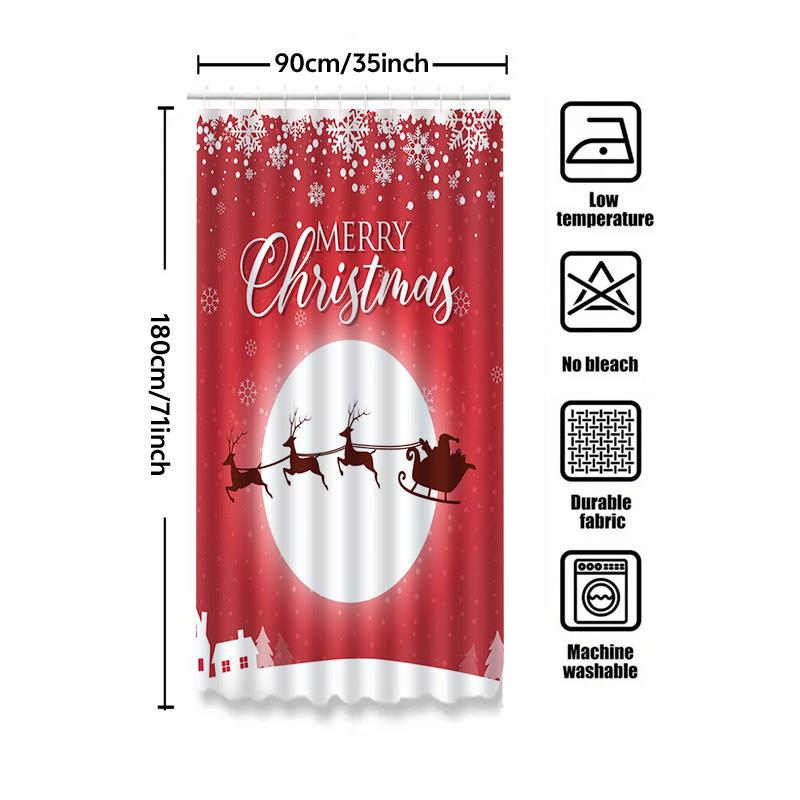 Tu Christmas Shower Curtain Set Festive Holiday Decor Reindeer Sleigh Winter Theme Bathroom Fabric Waterproof Backdrop Xmas Part